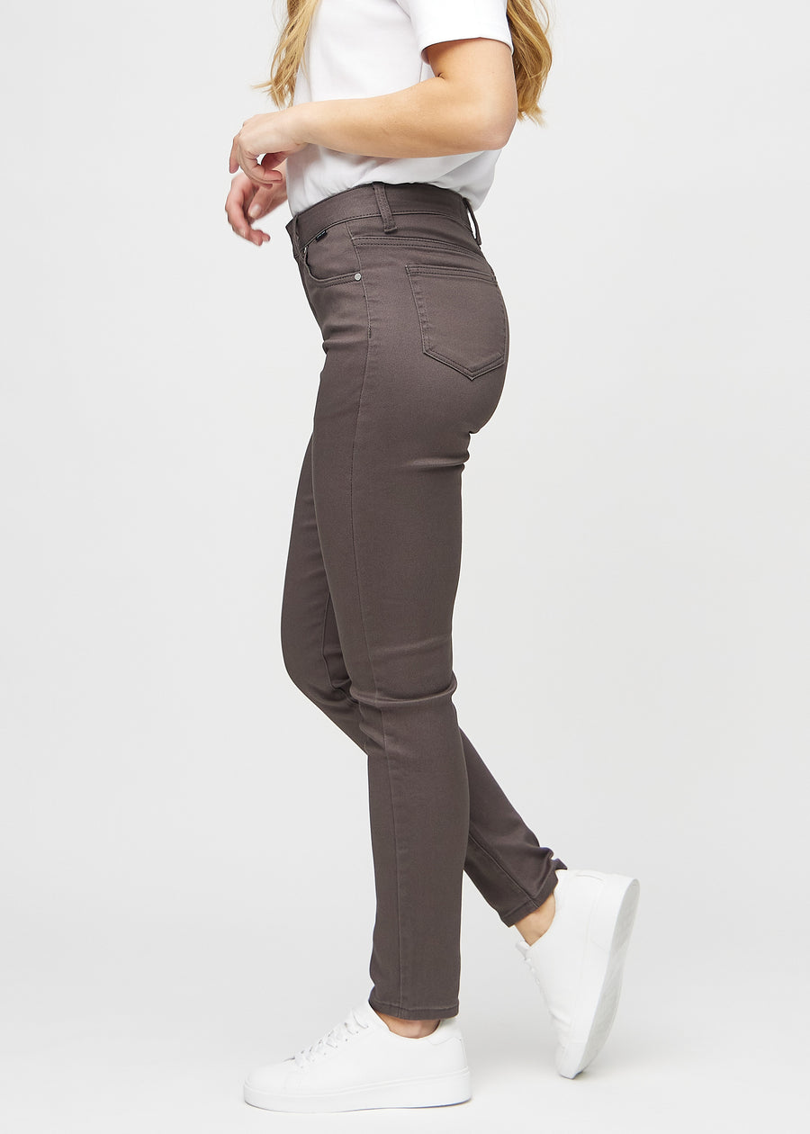 Slim jeans for women in grey-brown, color Thunders. Side view on a model.