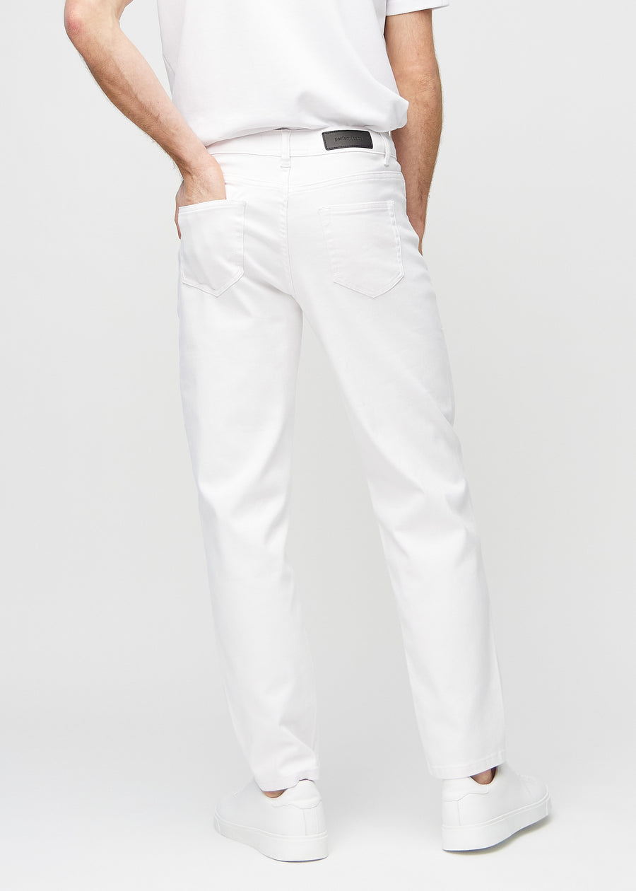 White regular jeans seen from the back, so the entire product is visible.